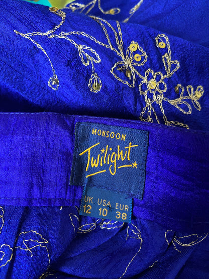 Royal blue 100% silk maxi skirt UK 10