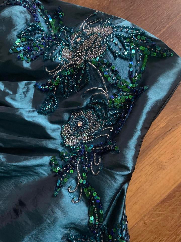 Strapless blue shimmery a-line prom dress & shawl uk 12-14