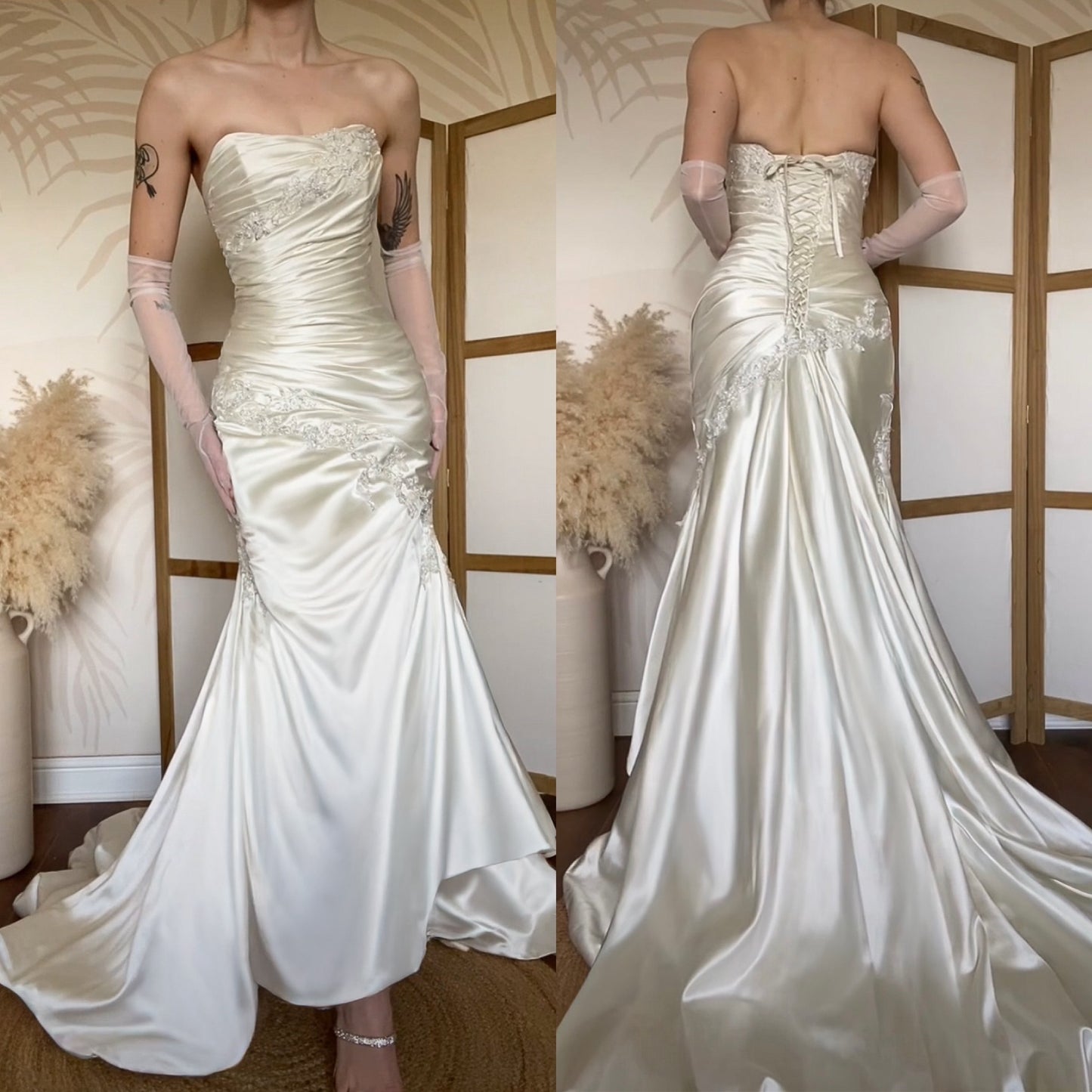 Ivory satin fit & flare wedding dress uk 8-10