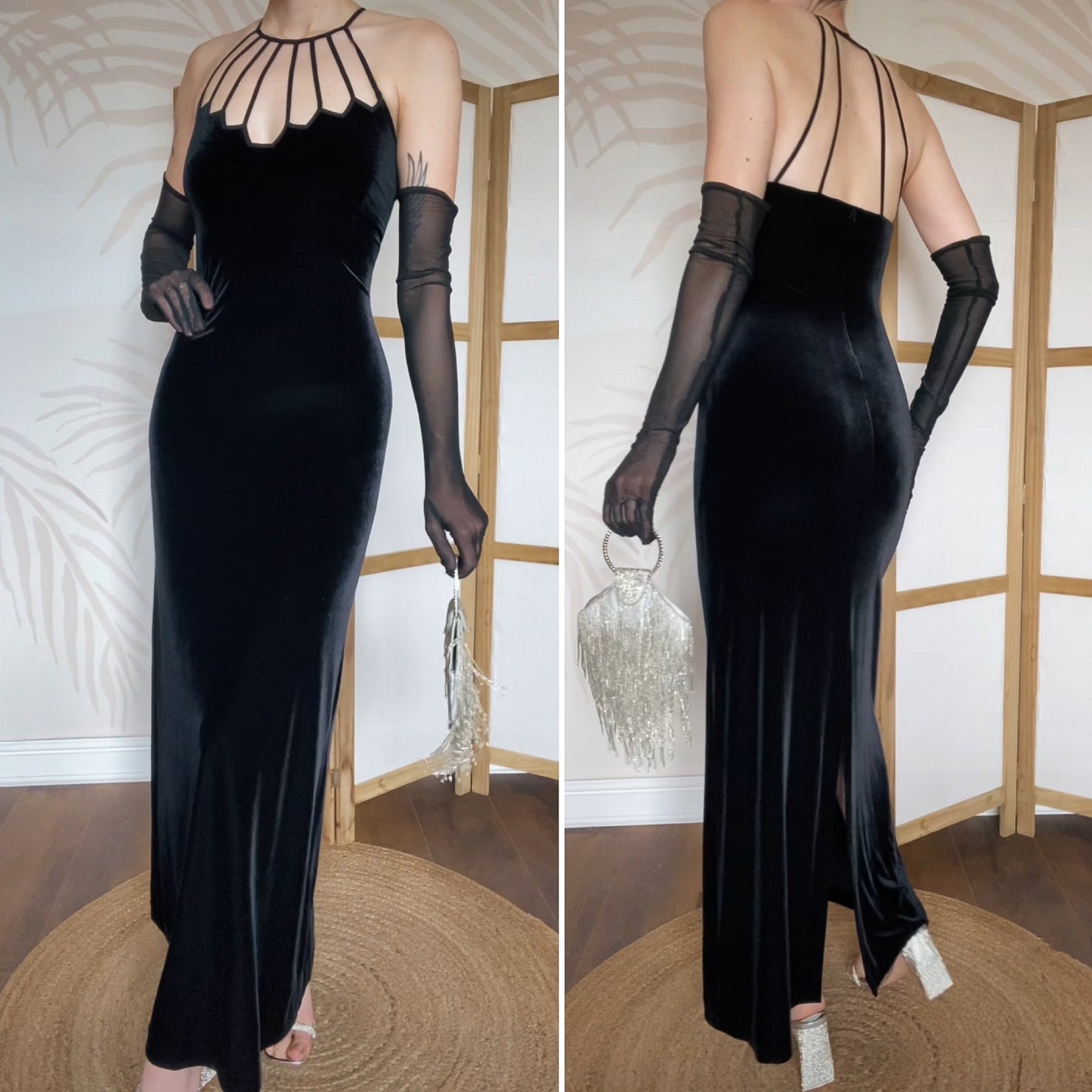 Gina Bacconi black velvet evening gown UK 10/12