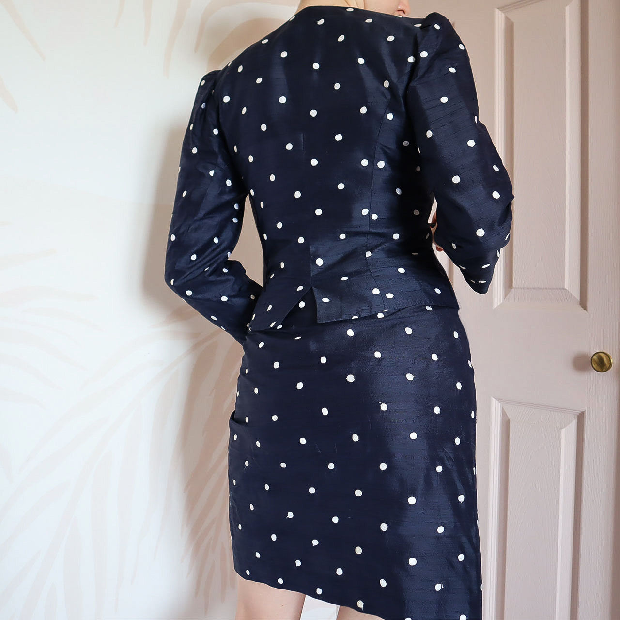 Polka dot Patsy Seddon 100% silk 2 piece UK 8