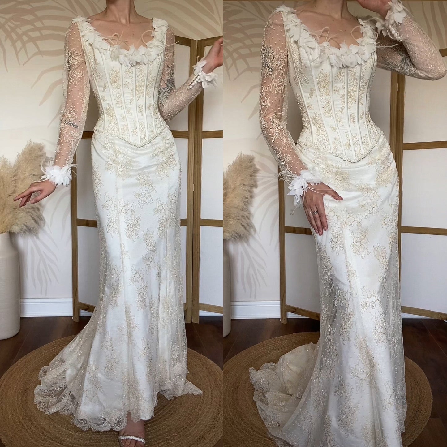 Ian Stuart champagne lace wedding dress uk 12