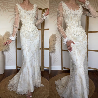Ian Stuart champagne lace wedding dress uk 12