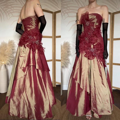 Strapless golden burgundy prom dress uk 6