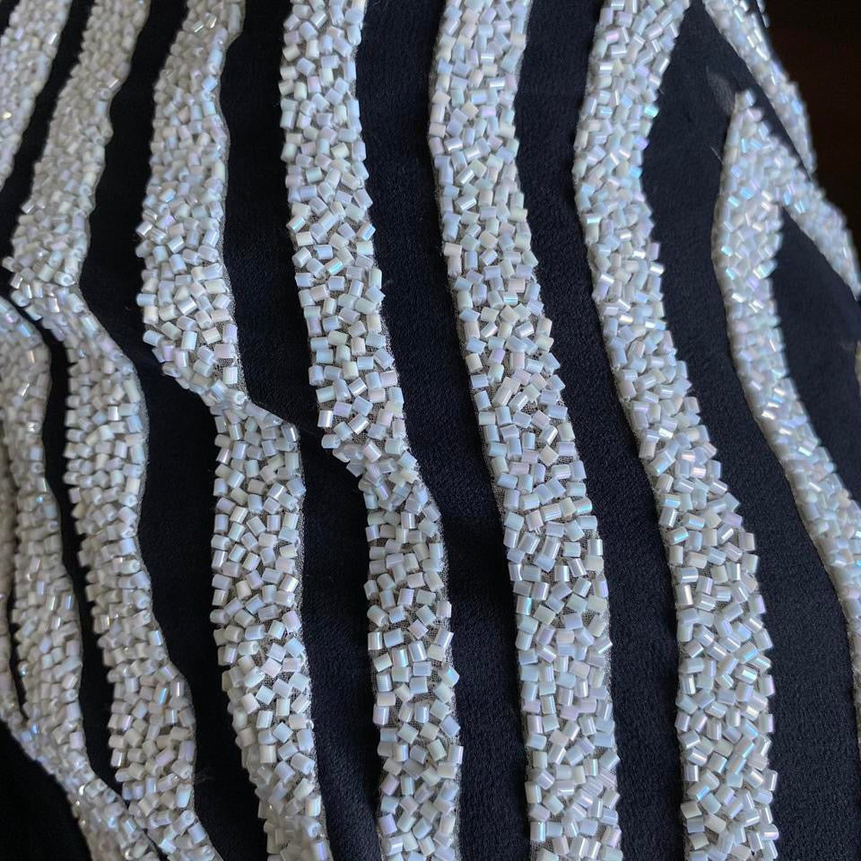 Yve London 100% silk black/white beaded evening dress UK 12