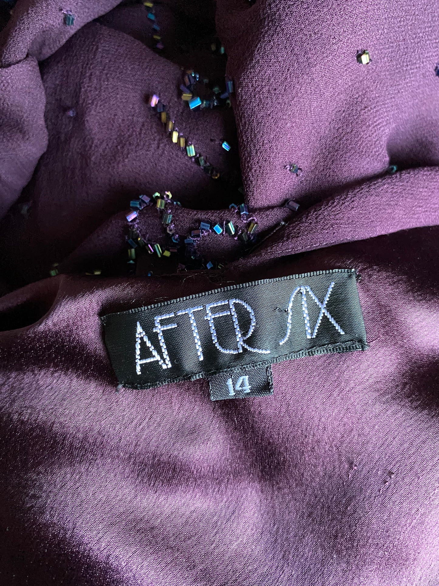 Purple beaded 100% silk evening gown UK 12