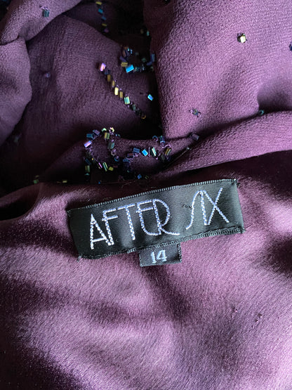 Purple beaded 100% silk evening gown UK 12