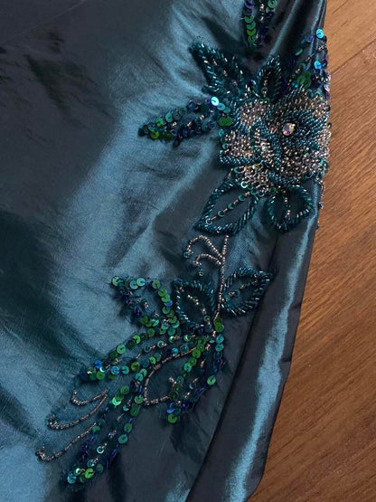 Strapless blue shimmery a-line prom dress & shawl uk 12-14