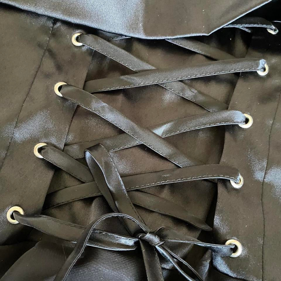 Wallis black strapless lace up evening dress UK 12