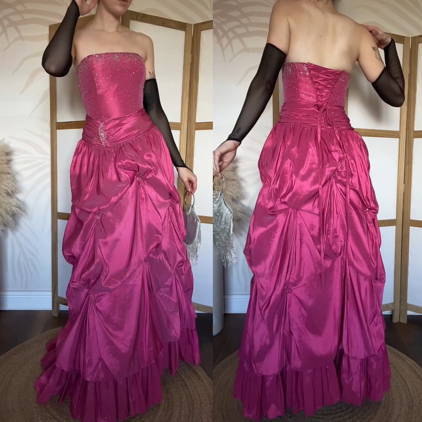 Pink strapless beaded prom gown uk 12-14