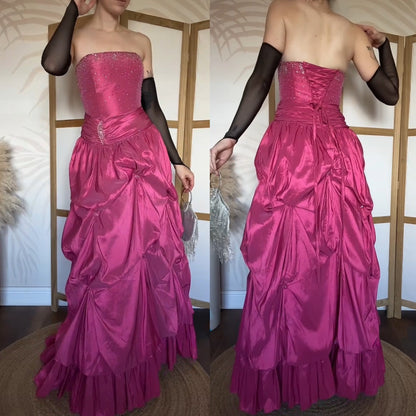 Pink strapless beaded prom gown uk 12-14