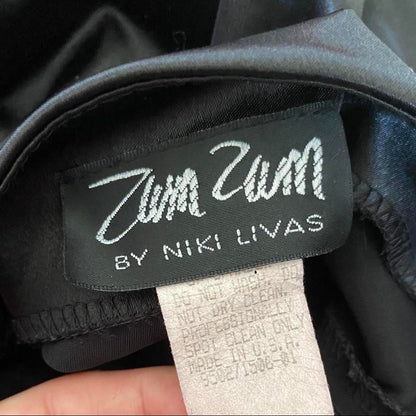 Vintage Zum Zum black satin halter-neck evening gown UK 14