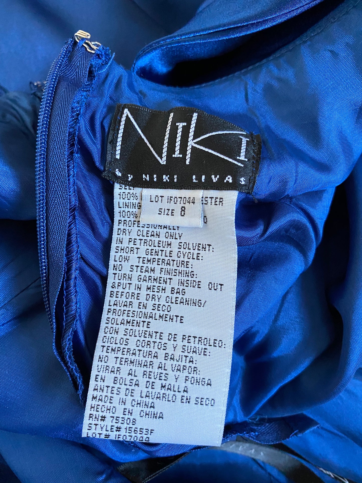 Blue satin evening dress UK 8-10