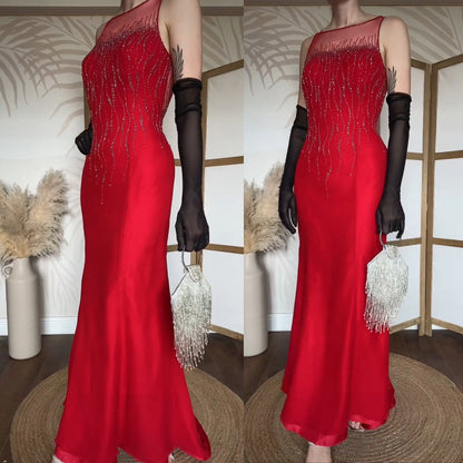 Red 100% silk red beaded evening dress uk 10