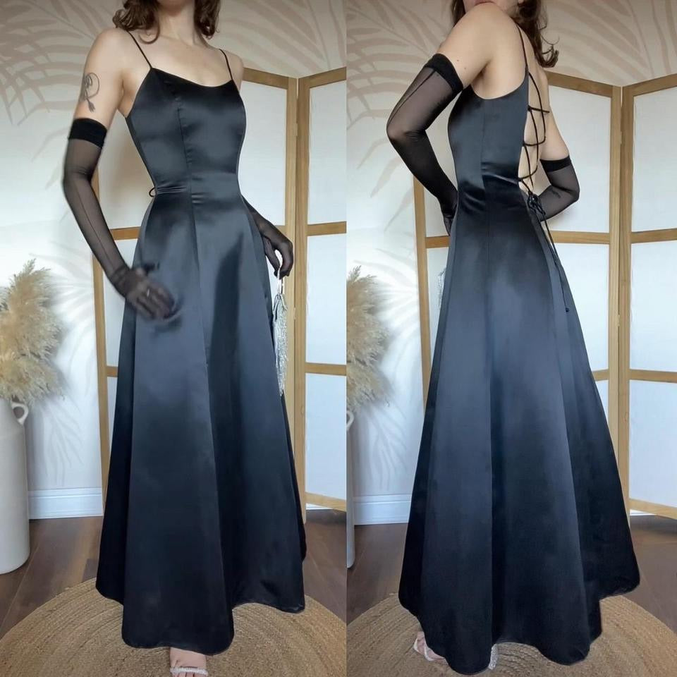 Black lace up back a-line prom dress uk 6