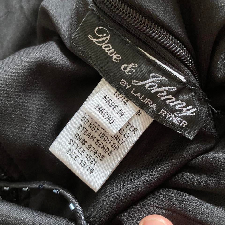 Black velvet beaded evening dress UK 14-16