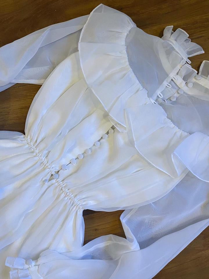 White 70s long sleeve wedding dress UK 6-10