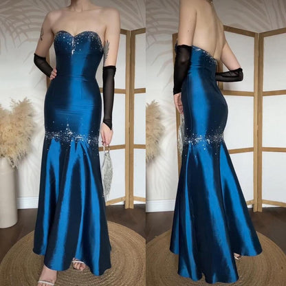 Shimmery blue strapless fishtail prom dress uk 8