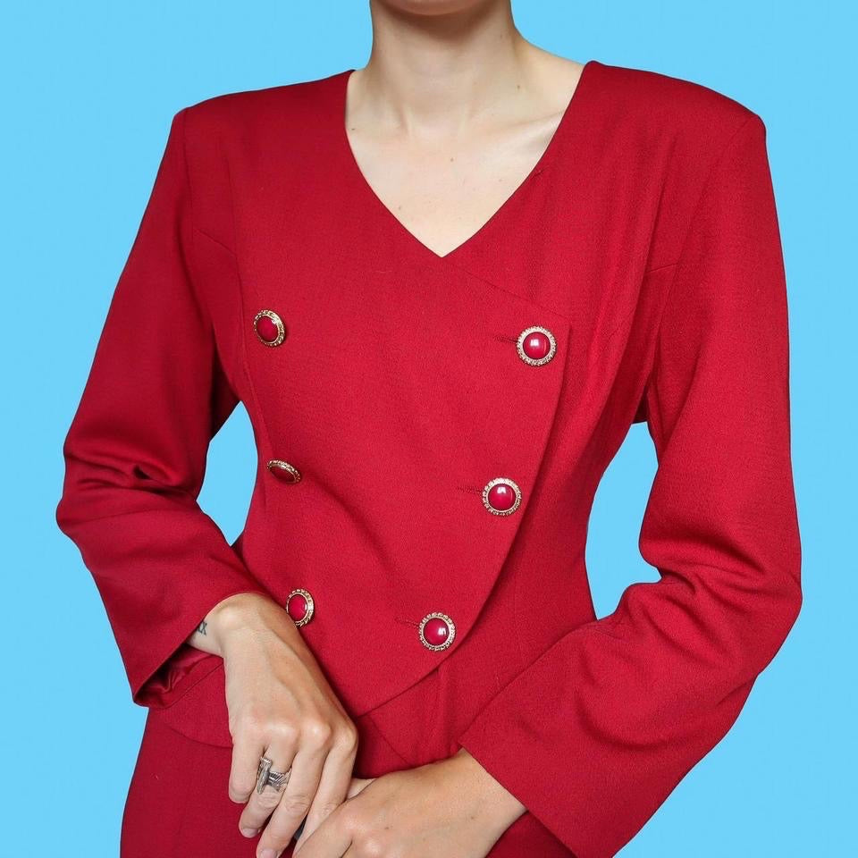 Red 2 piece 80s trouser suit UK 12