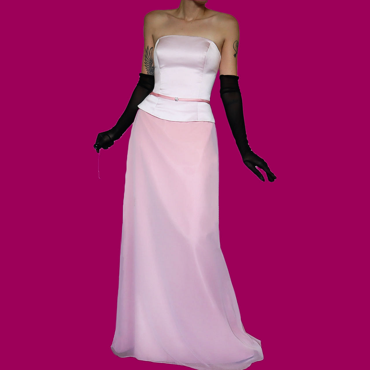 Hilary Morgan pink strapless gown UK 14