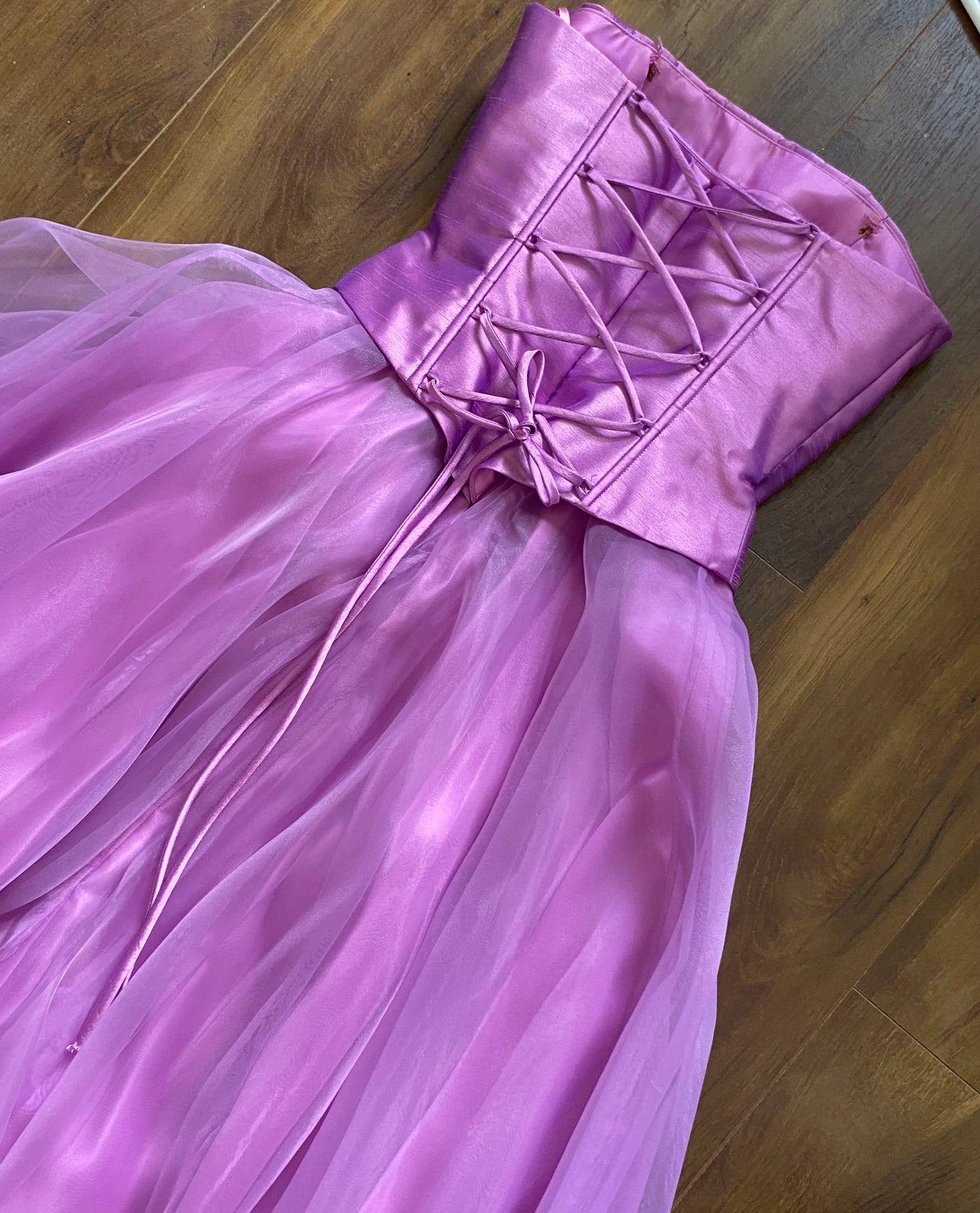 Goya purple strapless a-line prom dress uk 10