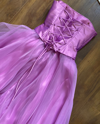 Goya purple strapless a-line prom dress uk 10