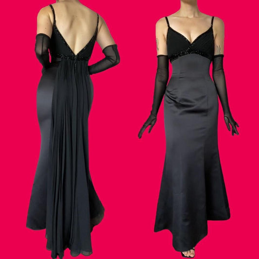 Niki Livas vintage black fitted evening dress UK 8