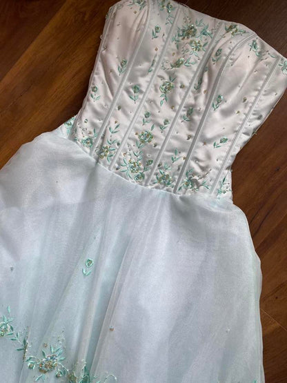 Light blue strapless fit & flare prom dress uk 8-10