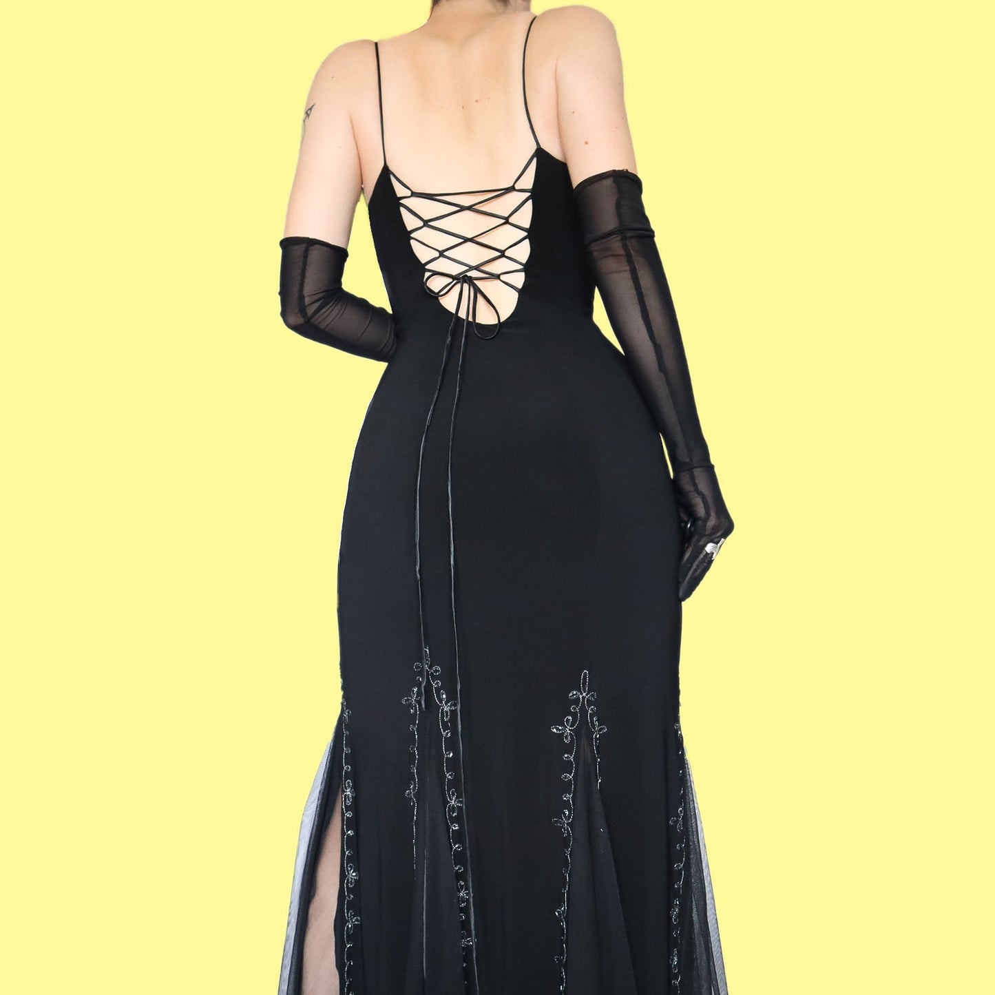 Black stretch cut out flare evening dress UK 10 & UK 12 available