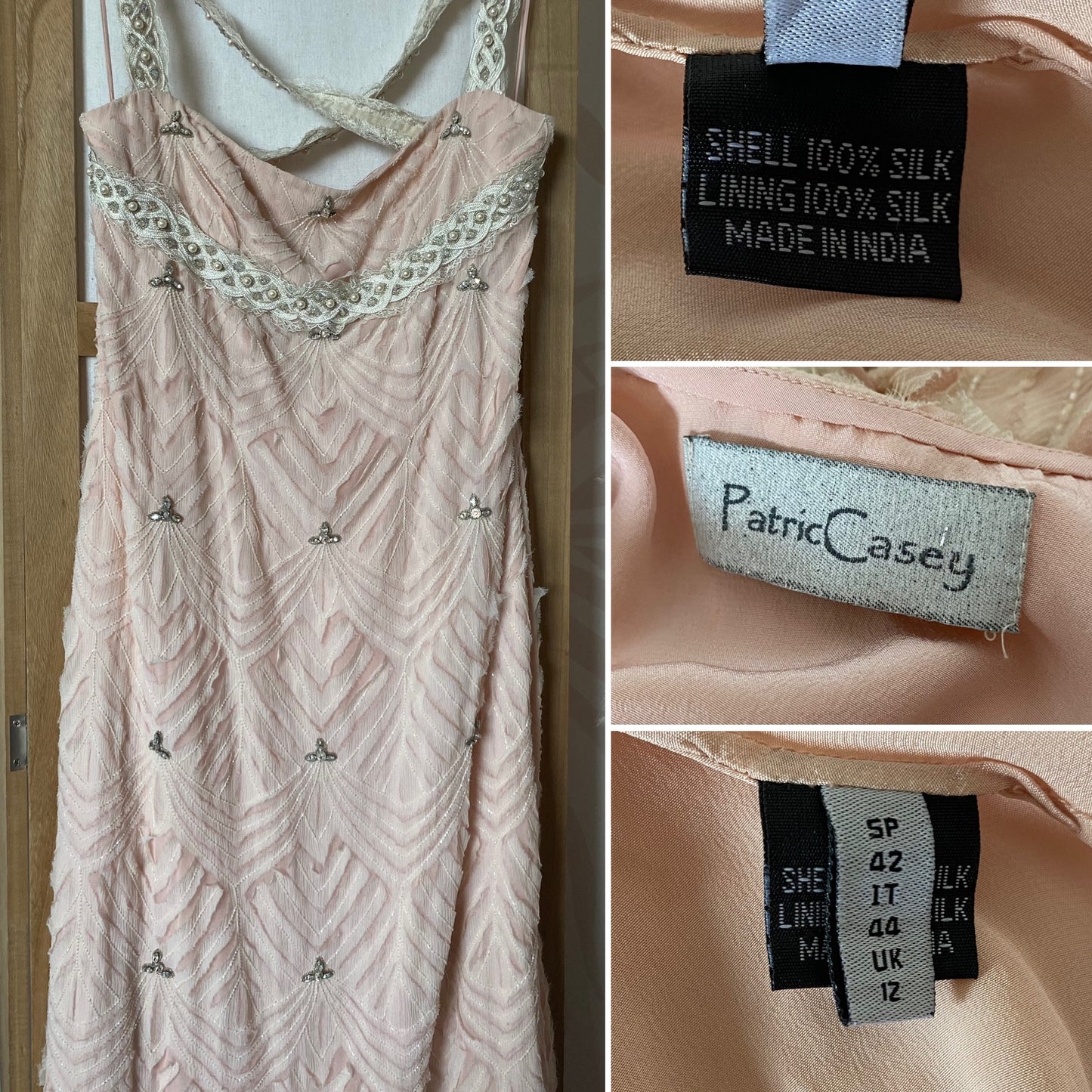 Patric Casey light pink silk evening dress uk 12