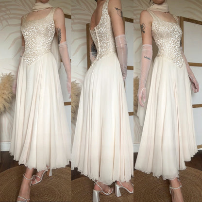 Ivory floaty vintage wedding dress and shawl uk 10