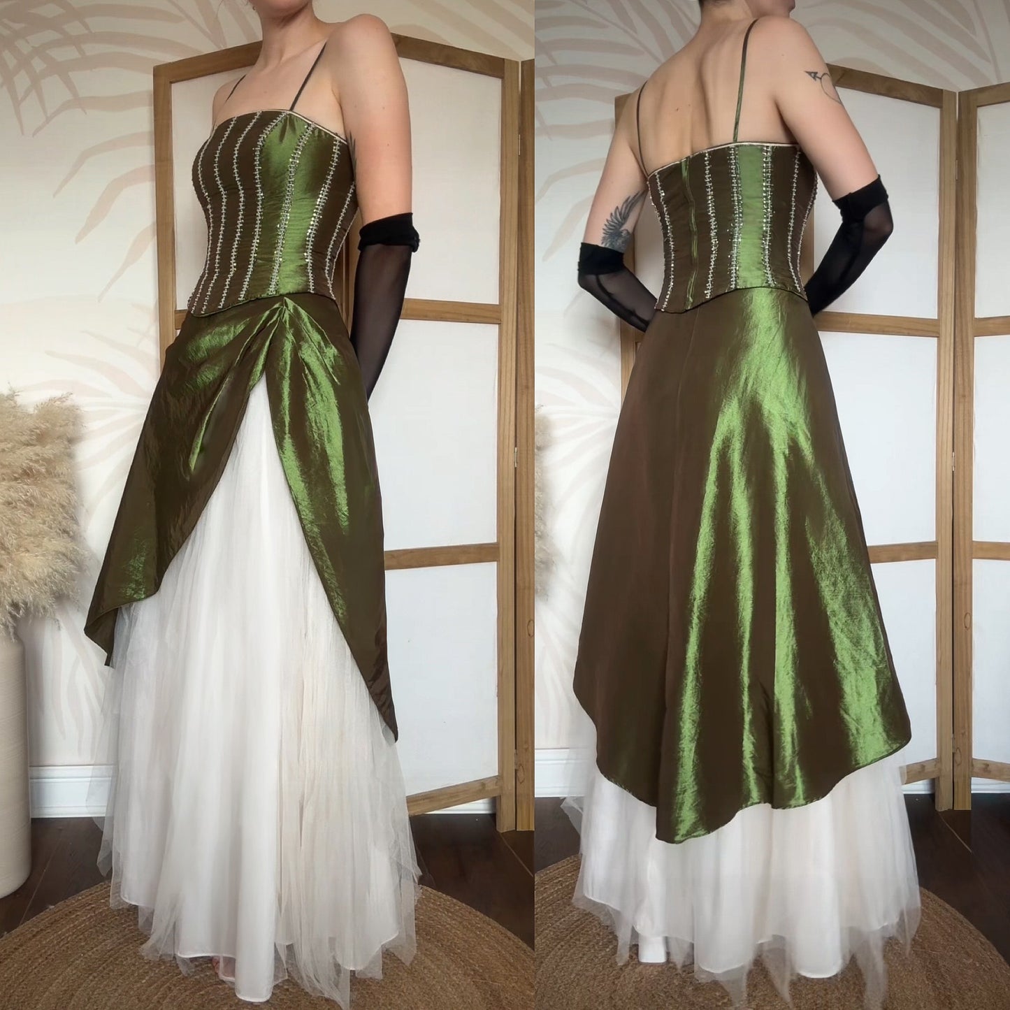 Green taffeta prom fairy 2-piece uk 8