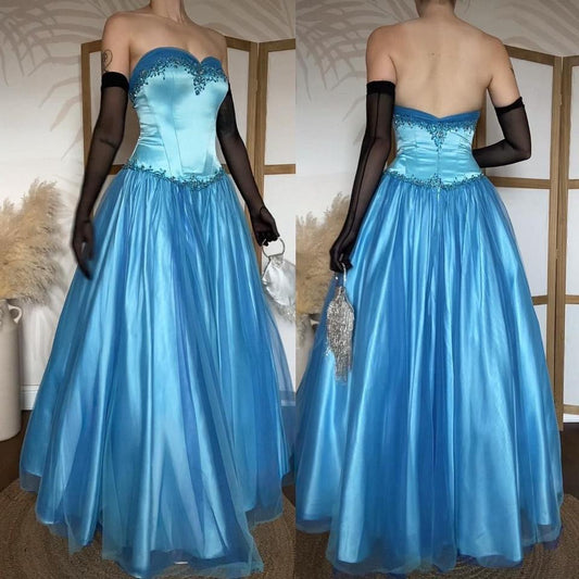 Bright blue strapless a-line prom dress uk 12
