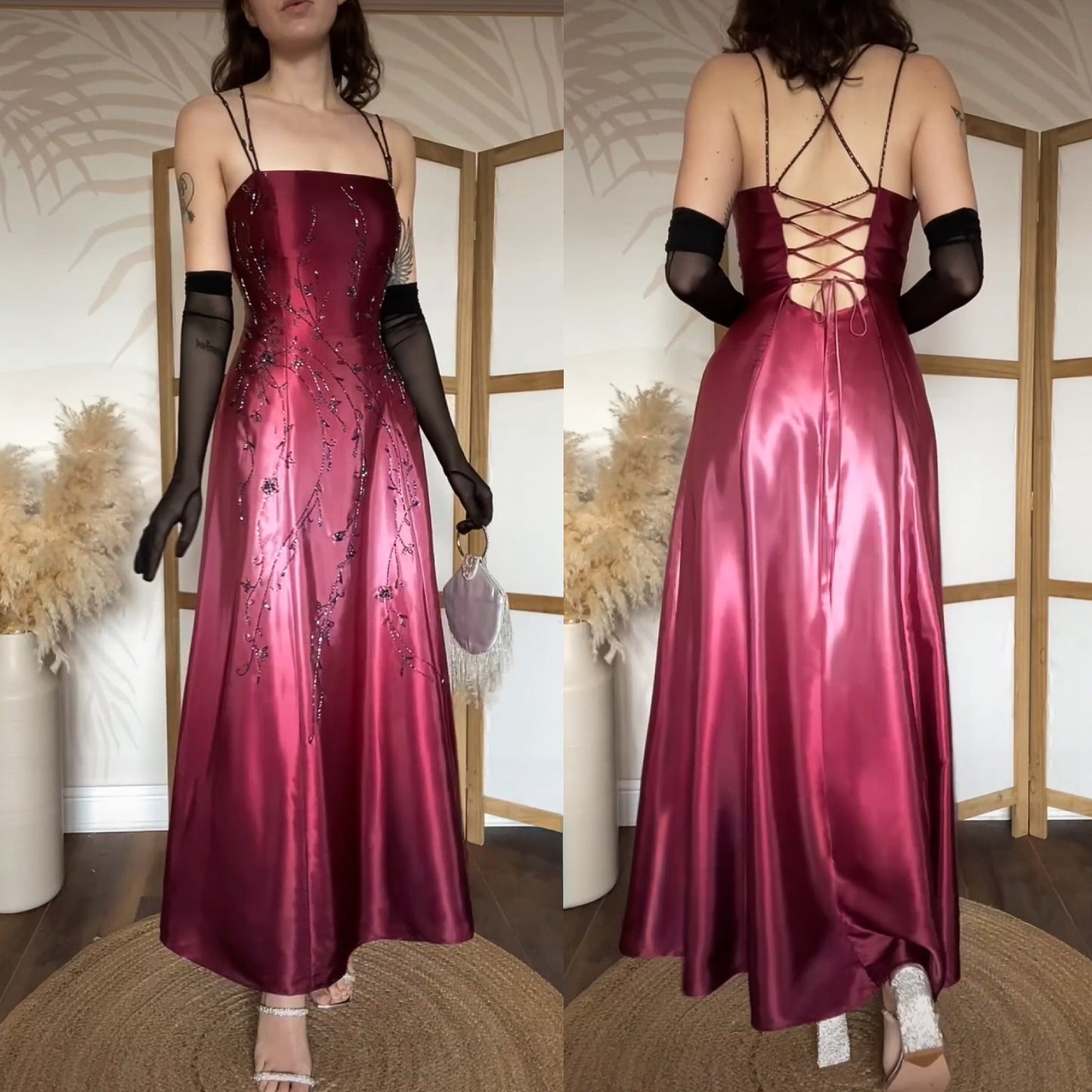 Dave & Johnny pink satin ombré beaded dress uk 10