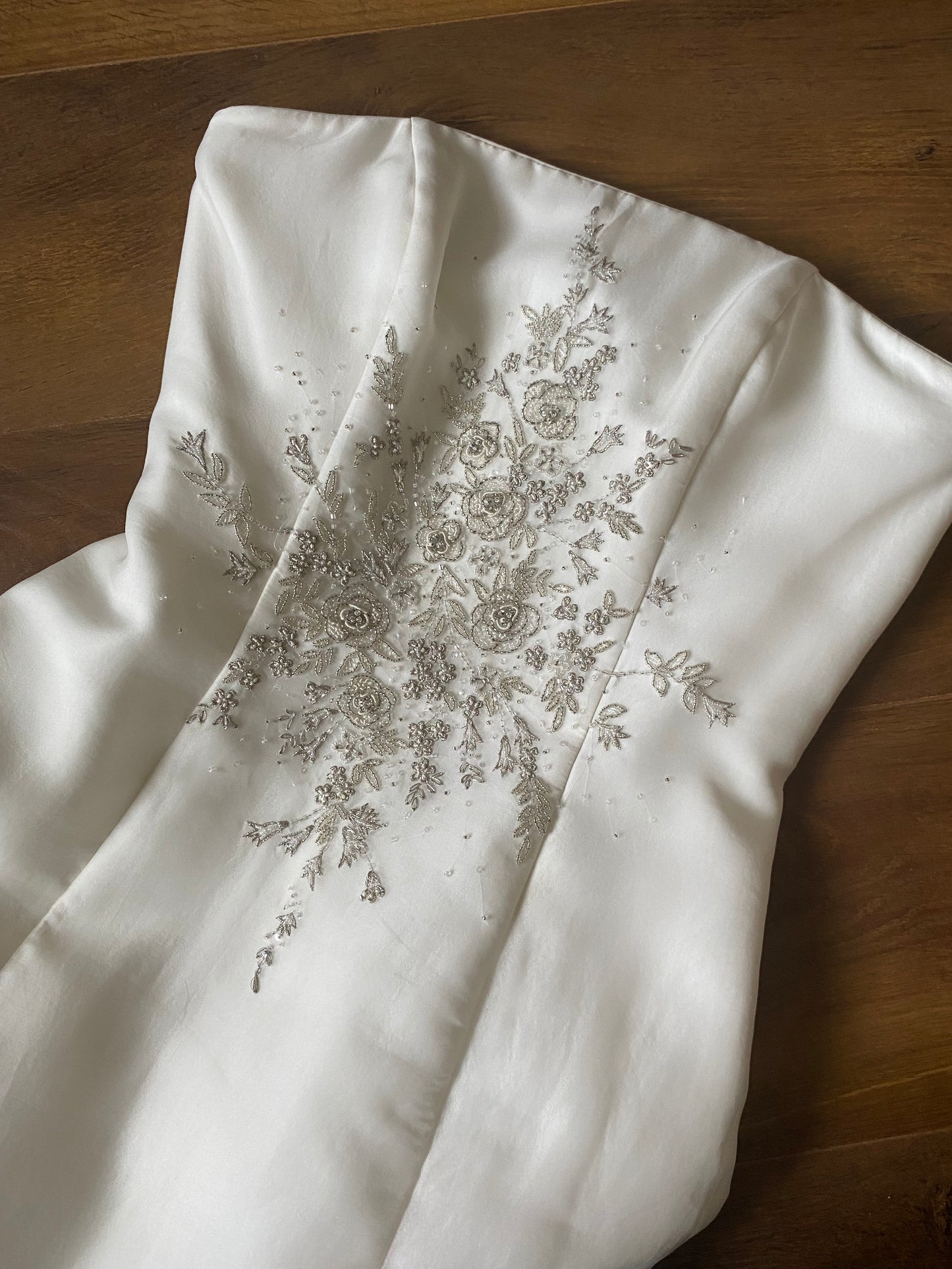 100% silk strapless wedding dress UK 12