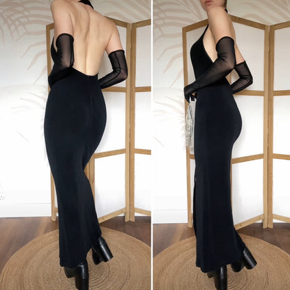 Bernshaw black stretch diamanté halter-neck dress UK 10