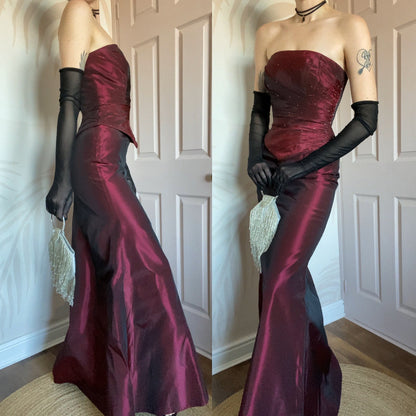 Veromia burgundy 2 piece corset & skirt set UK 8-10