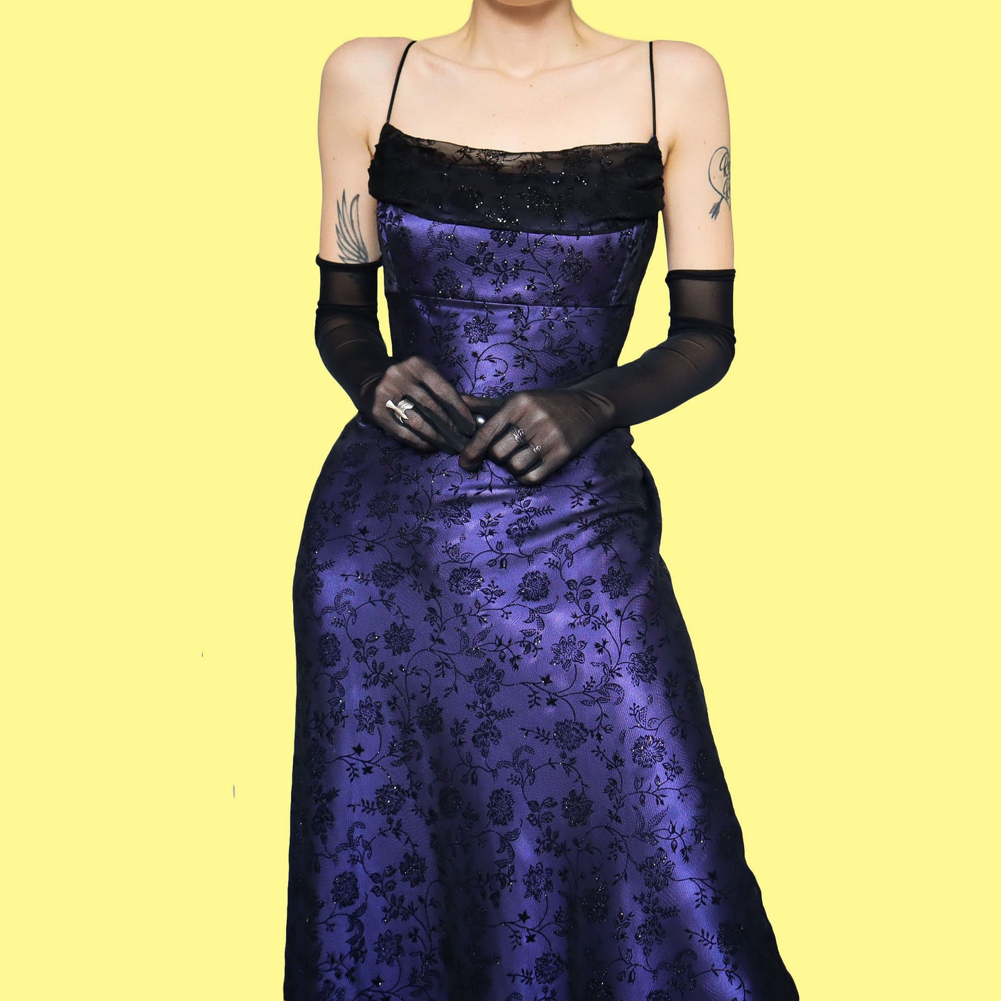 Purple glittery floral evening gown UK 14