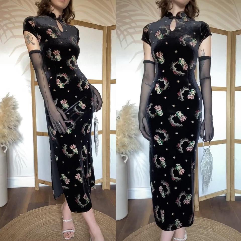 Charlotte Halton black velvet 90s dress uk 12