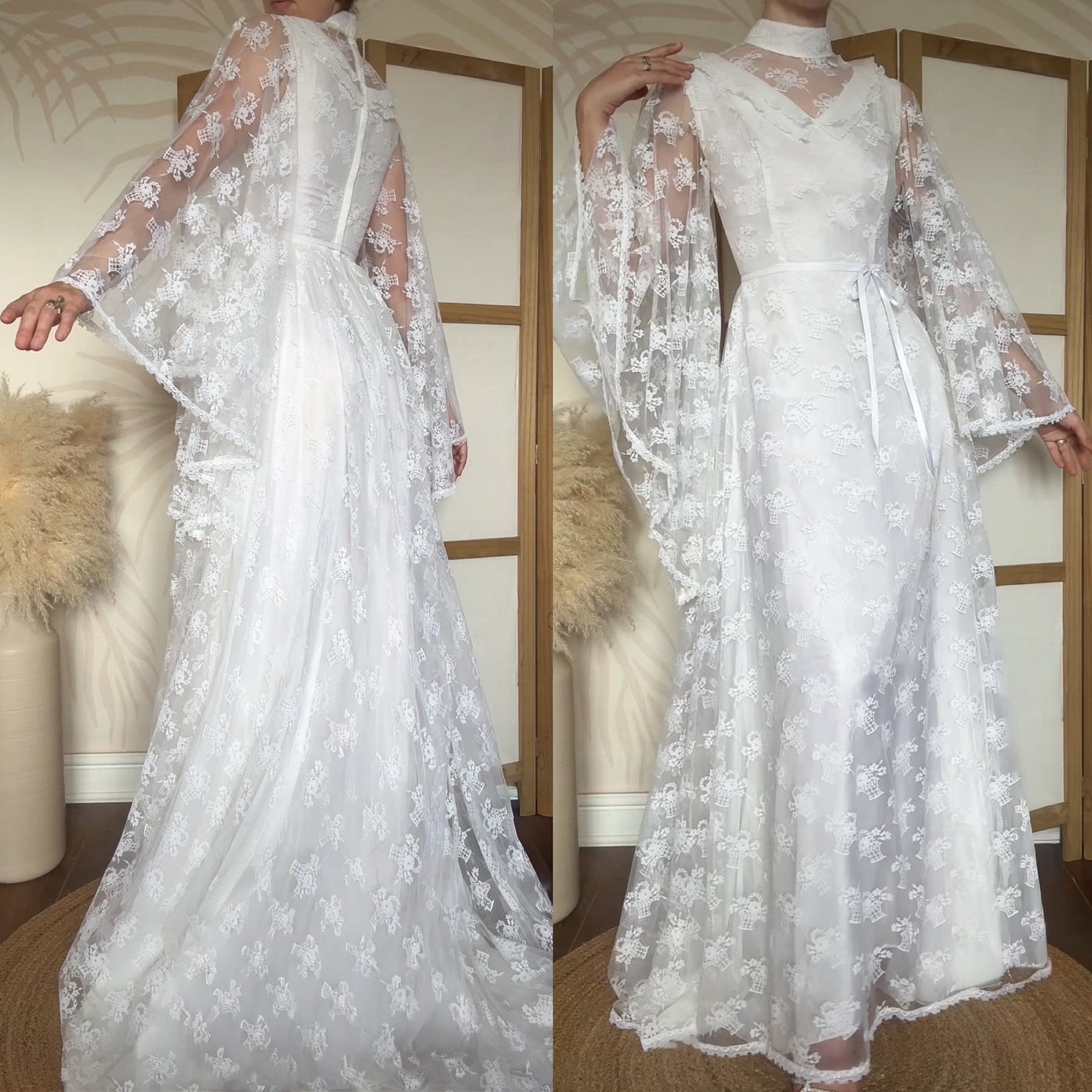 White lace flared sleeve wedding dress uk 8