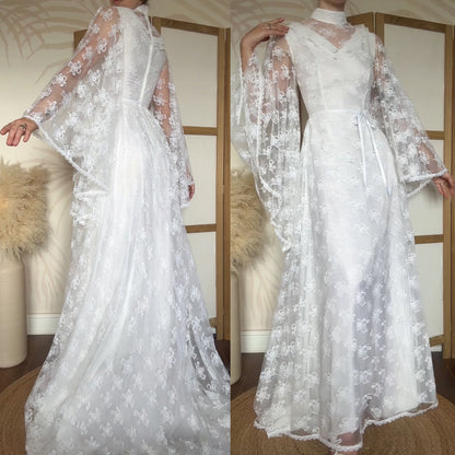 White lace flared sleeve wedding dress uk 8