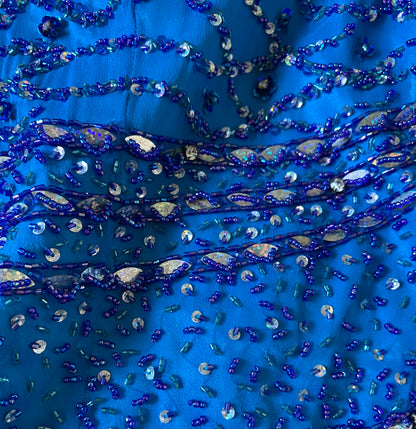 YVE London 100% silk blue beaded gown UK 12