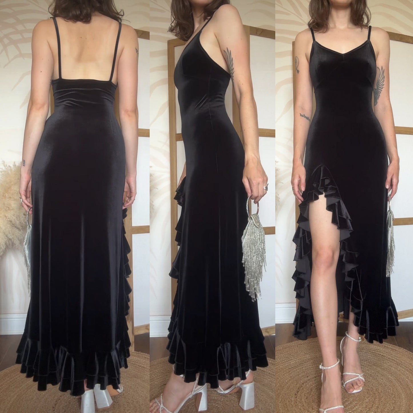 Black velvet y2k bodycon evening dress uk 8-10/small