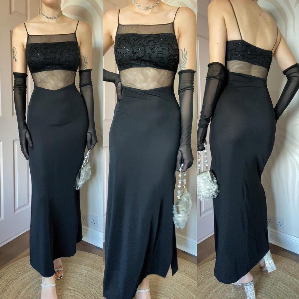 John Charles black sheer waist evening dress UK 12