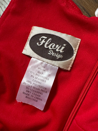 Flori red stretch beaded evening dress UK 14