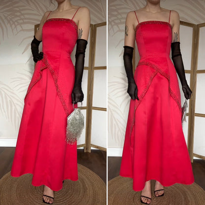 Beautiful Morgan & Co red a line beaded evening dress UK 10