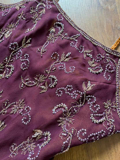 Purple Aftershock silk & bead evening dress uk 14