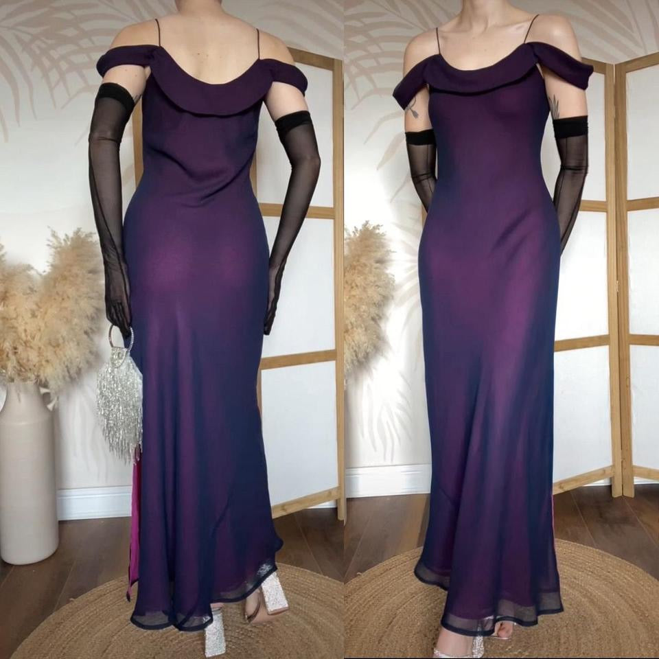 Purple cold shoulder slip dress uk 12
