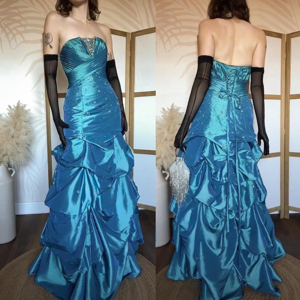 Sapphire May Queen strapless a-line beaded prom dress uk 12