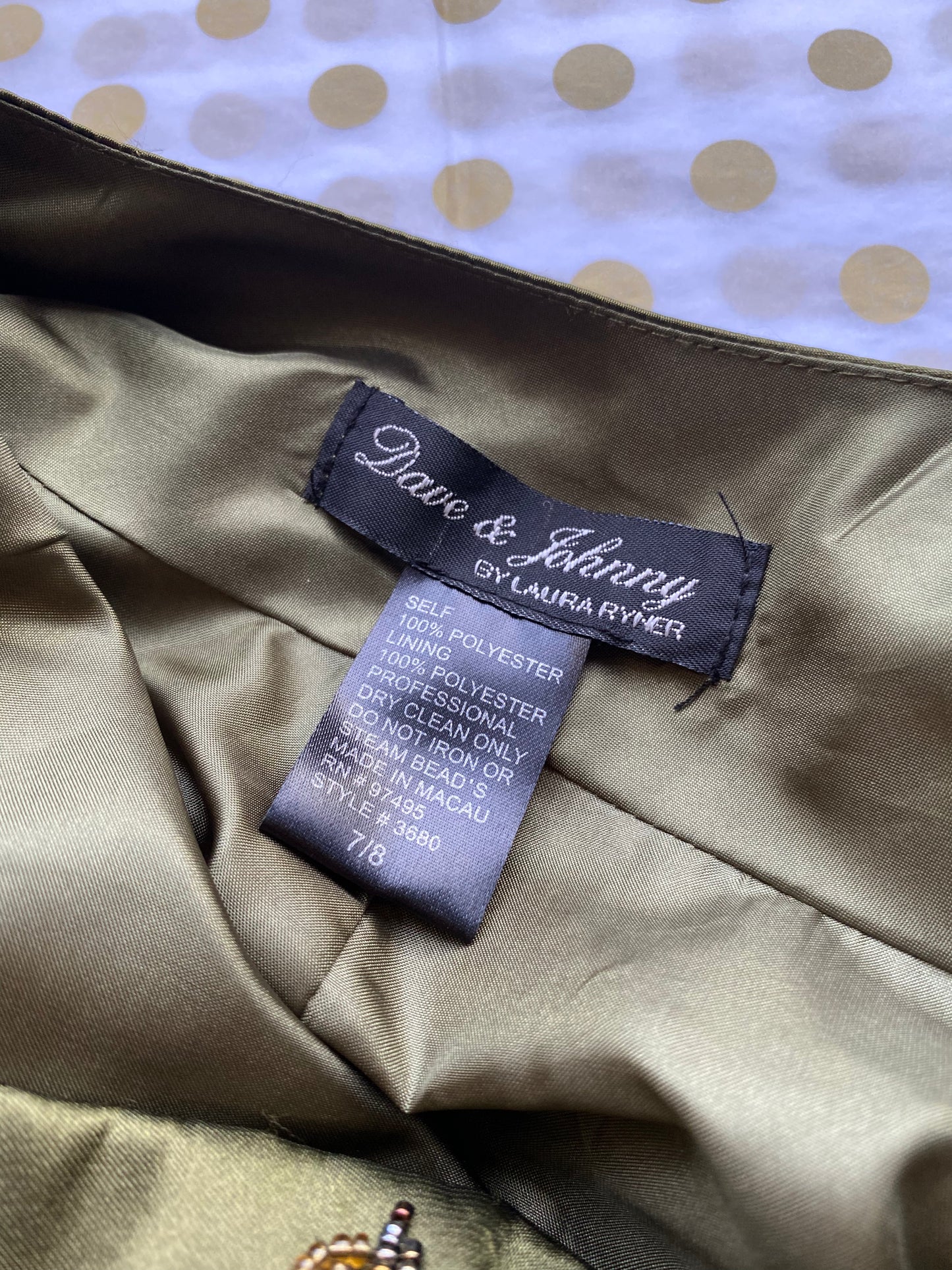 Green Dave & Johnny beaded evening gown UK 10